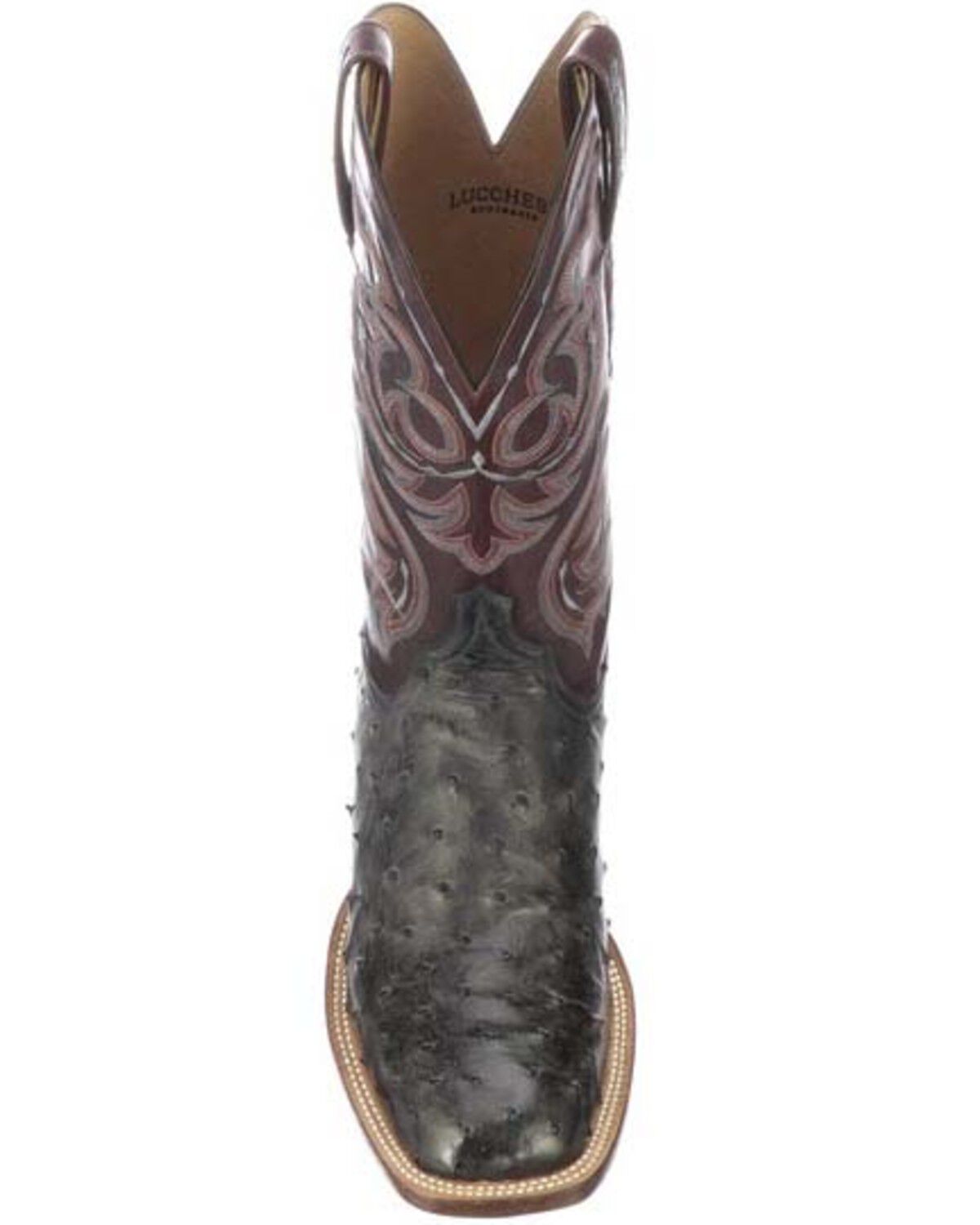 Image #6 - Lucchese Men's Harris Full Quill Ostrich Western Boots - Wide Square Toe, Dark Grey, hi-res