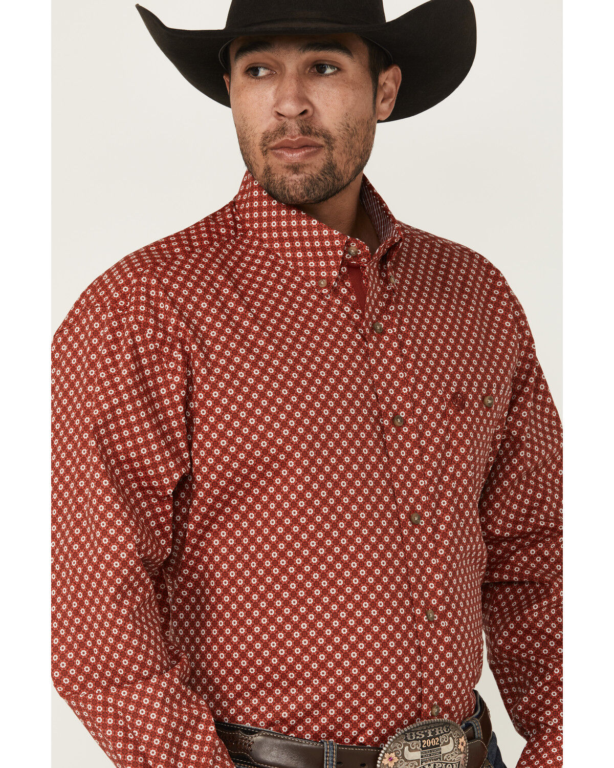 Image #2 - George Strait by Wrangler Men's Geo Print Long Sleeve Button-Down Stretch Western Shirt - Tall, Red, hi-res