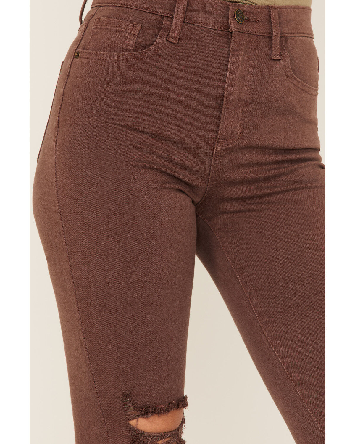 Image #2 - Sneak Peek Women's High Rise Distressed Flare Jeans, Brown, hi-res