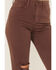 Image #2 - Sneak Peek Women's High Rise Distressed Flare Jeans, Brown, hi-res