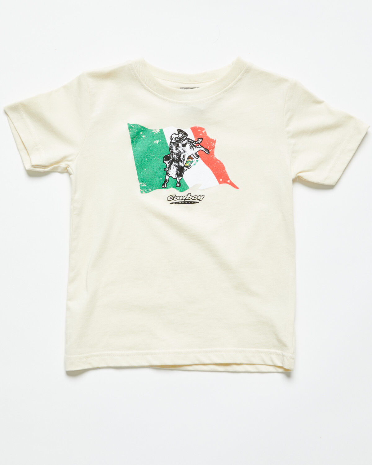 Image #1 - Cowboy Hardware Toddler Boys' Bull Mexico Flag Short Sleeve Graphic T-Shirt, Sand, hi-res