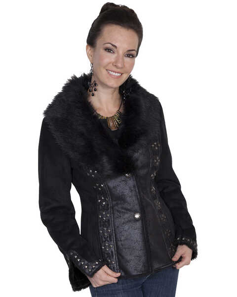 Scully Women's Honey Creek Faux Suede and Faux Fur Jacket, Black, hi-res