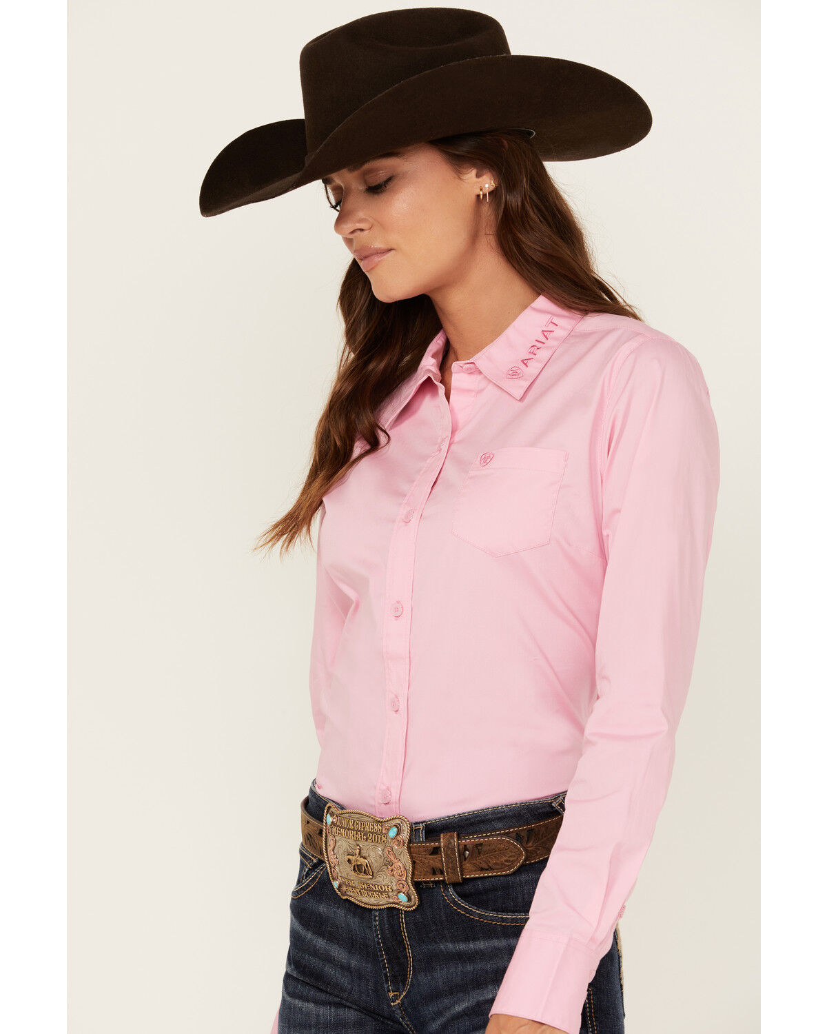 Image #2 - Ariat Women's R.E.A.L Team Kirby Long Sleeve Button-Down Stretch Western Shirt, Pink, hi-res