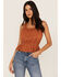 Shyanne Women's Swiss Dot Embroidered Smocked Waist Tank Top, Brown, hi-res