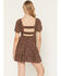 Image #4 - Angie Women's Floral Print Short Sleeve Mini Dress, Dark Brown, hi-res