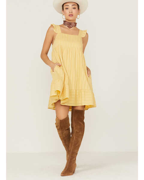 Image #1 - Mittoshop Women's Ruffle Stripe Dress, Yellow, hi-res