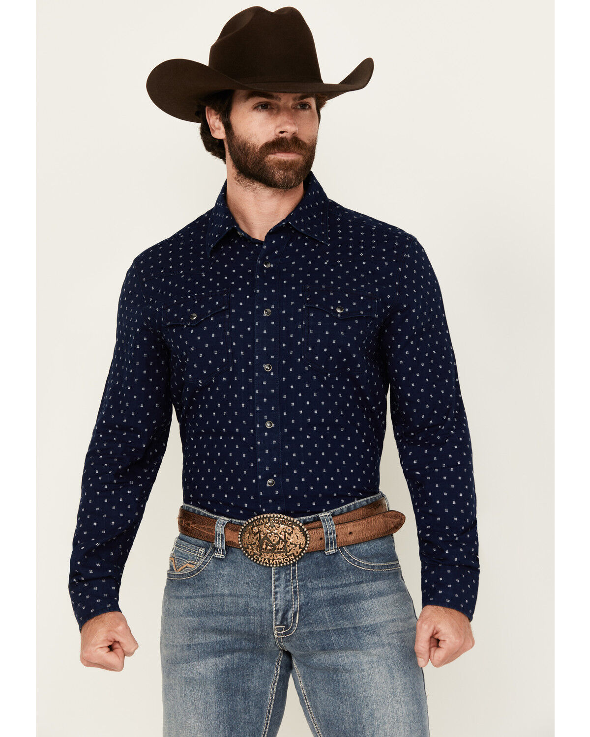 Image #1 - Wrangler Retro Men's Printed Long Sleeve Snap Western Shirt - Tall, Navy, hi-res