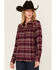 Image #1 - Shyanne Women's Lace Yoke Plaid Print Long Sleeve Button-Down Western Shirt, Fuchsia, hi-res