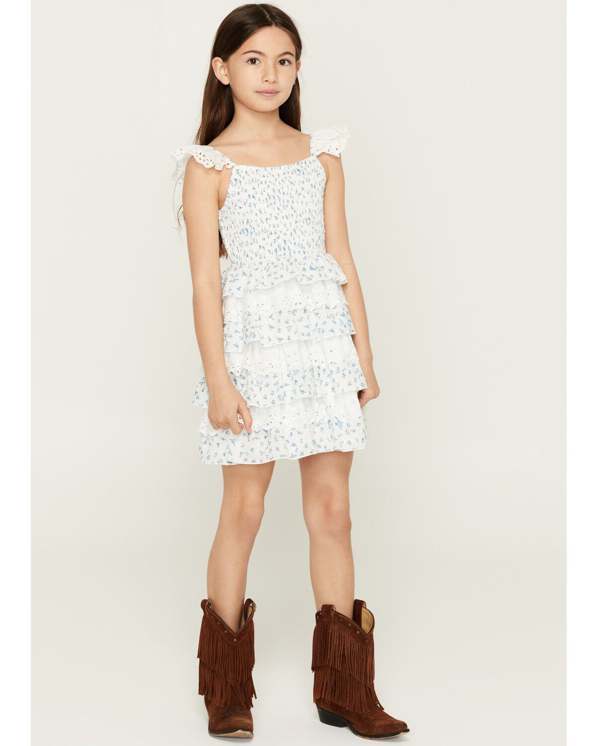 Sugar California Girls' Floral Print Lace Dress, Ivory, hi-res