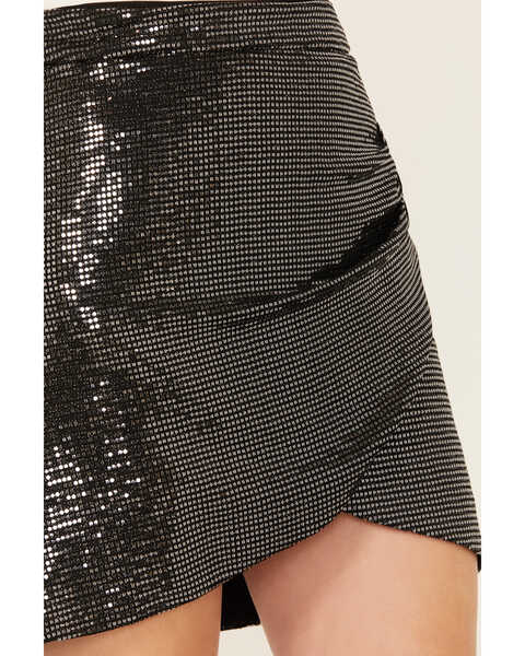 Image #2 - Molly Bracken Women's Faux Wrap Sequins Mini Skirt , Silver, hi-res