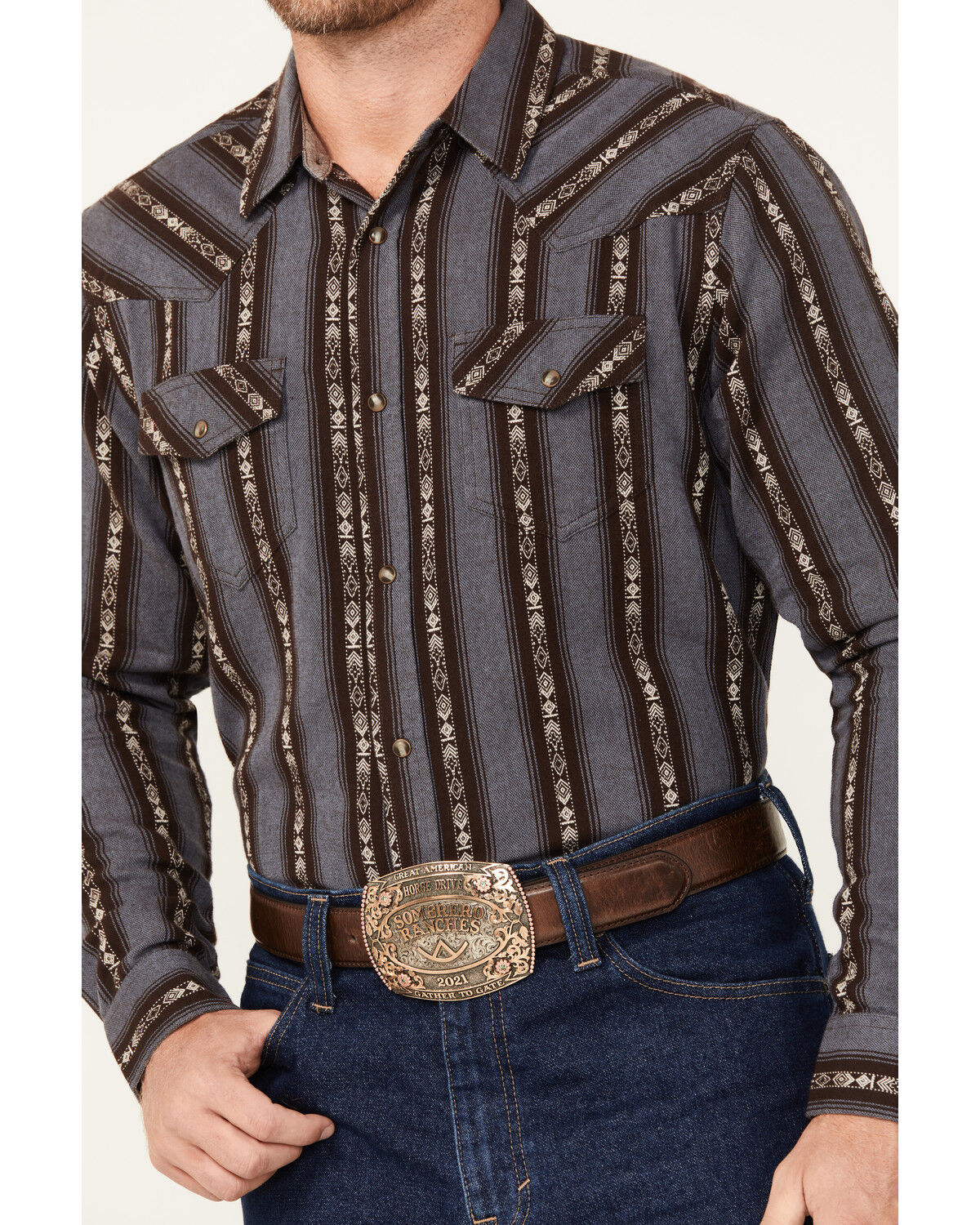 Image #3 - Cody James Men's Deluxe Striped Print Long Sleeve Snap Flannel Shirt, Brown, hi-res