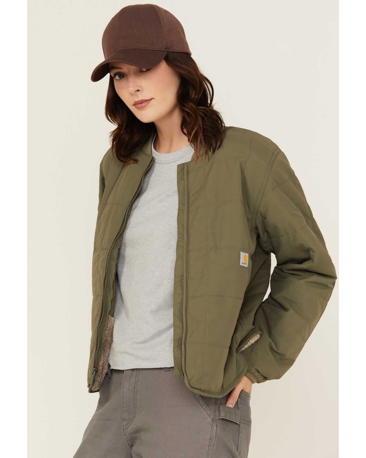 Image #2 - Carhartt Women's Rain Defender® Loose Fit Lightweight Insulated Jacket, Olive, hi-res