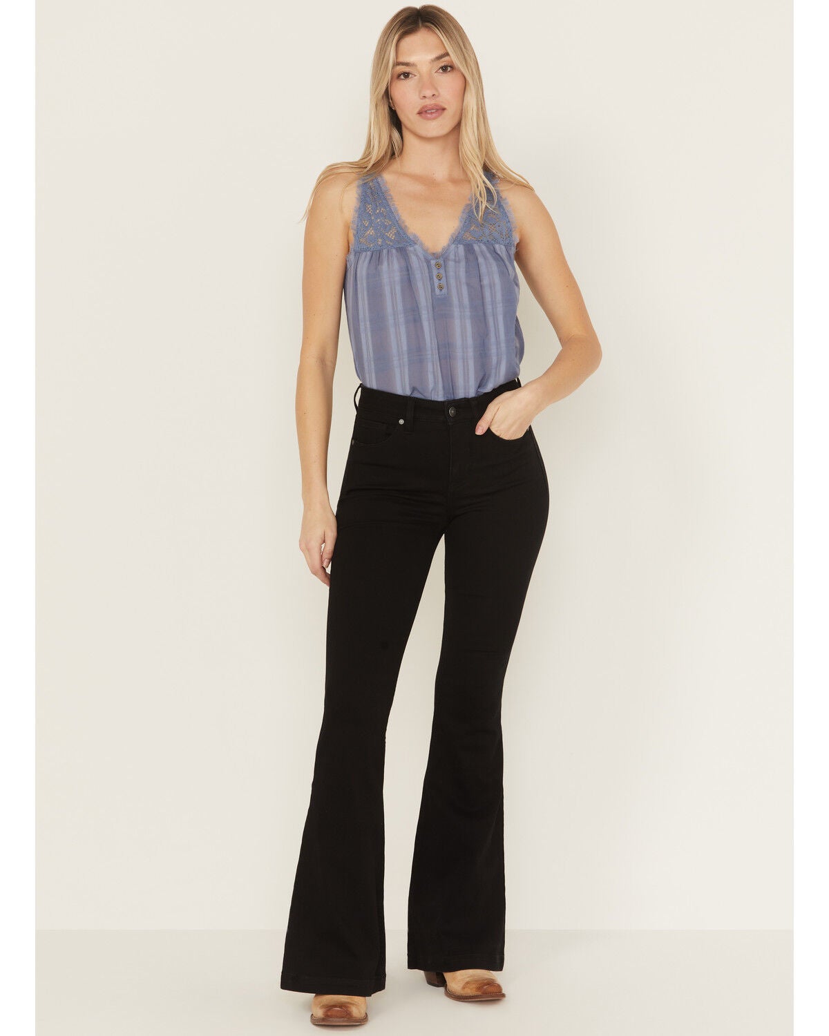 Shyanne Women's Edson High Rise Super Flare Stretch Denim Jeans, Black, hi-res
