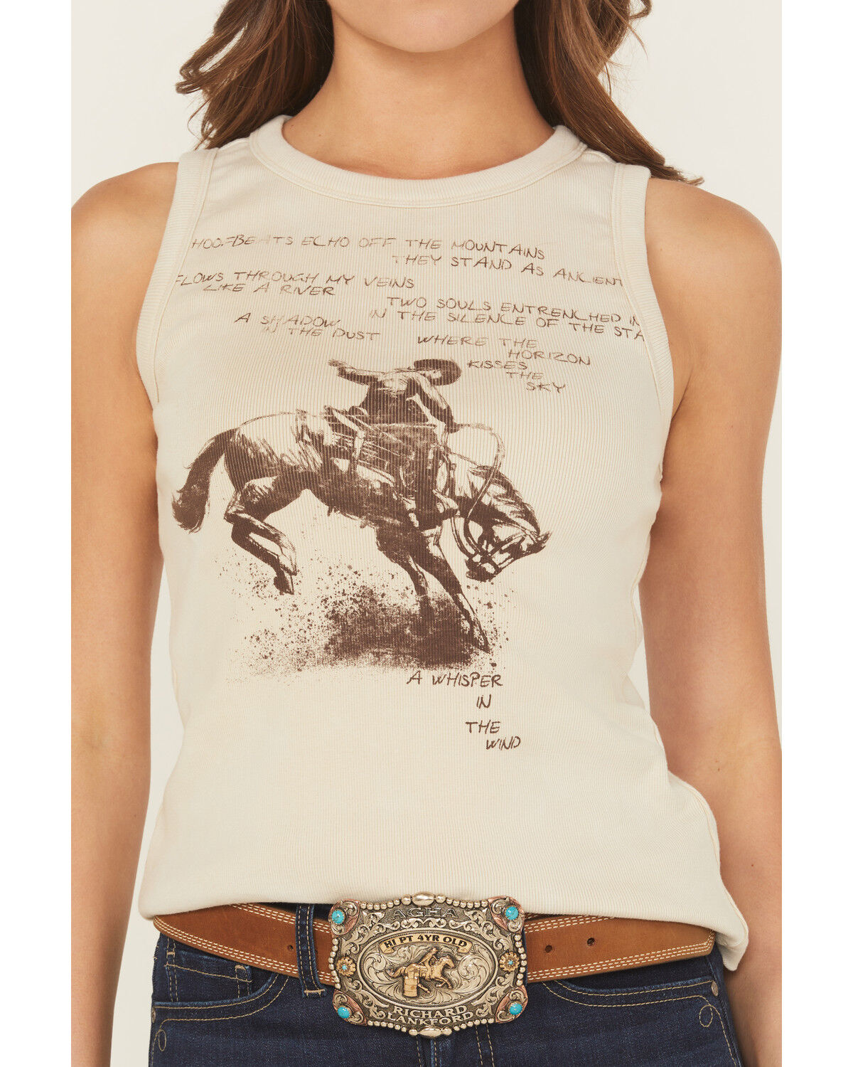 Image #3 - Shyanne Women's Bucking Horse Rib Knit Tank Top, Oatmeal, hi-res