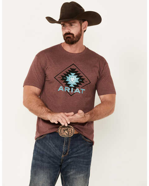 Image #1 - Ariat Men's Southwestern Print Short Sleeve Graphic T-Shirt, Burgundy, hi-res