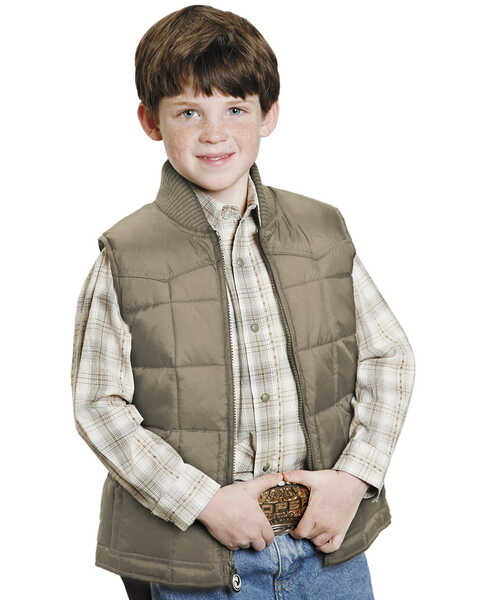Image #1 - Roper Boys' Rangegear Quilted Nylon Vest, Brown, hi-res