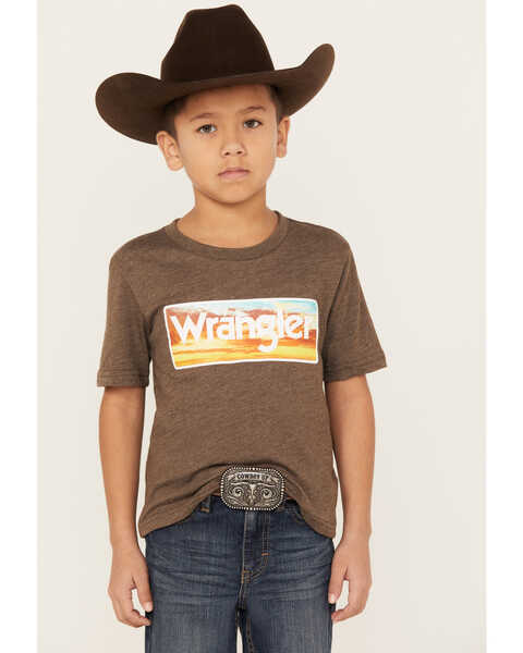 Wrangler Boys' Sunset Logo Graphic T-Shirt, Brown, hi-res