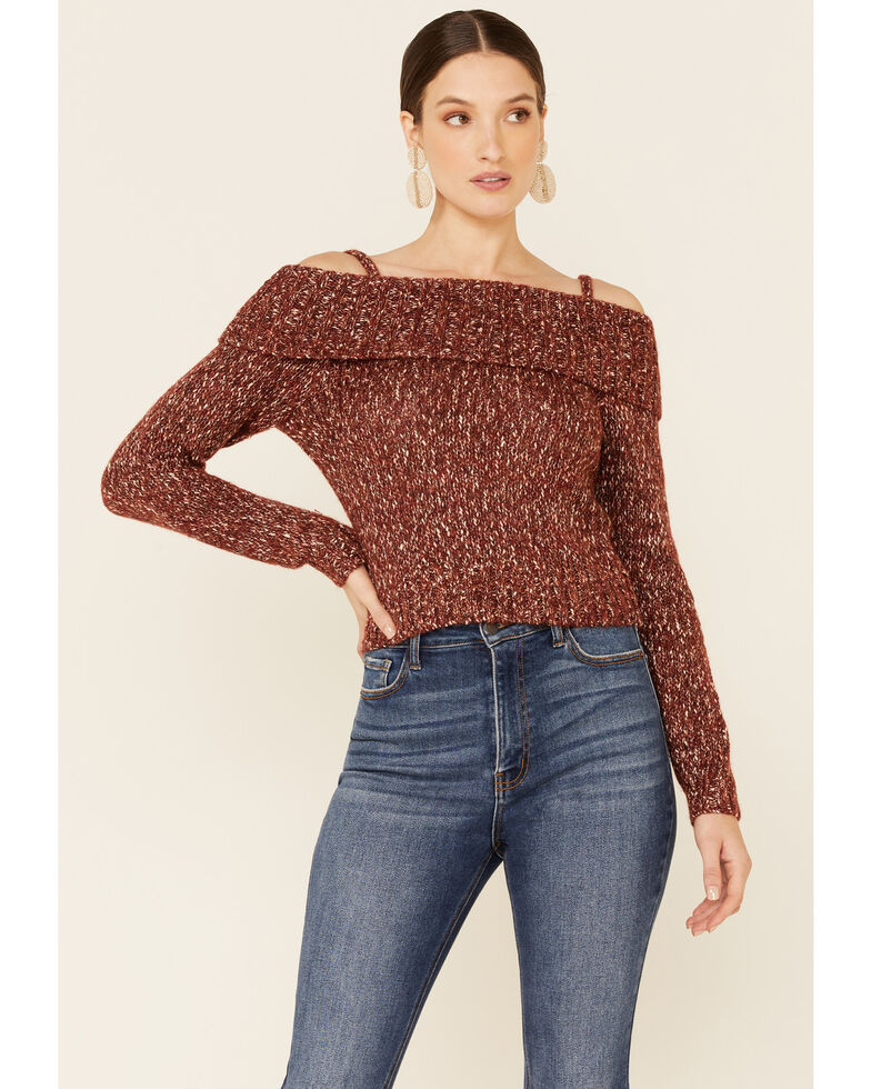 Shyanne Women's Chili Off-Shoulder Pullover Sweater , Chilli, hi-res