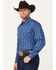 Image #2 - Cowboy Hardware Men's Tonal Southwestern Print Long Sleeve Pearl Snap Western Shirt, Blue, hi-res