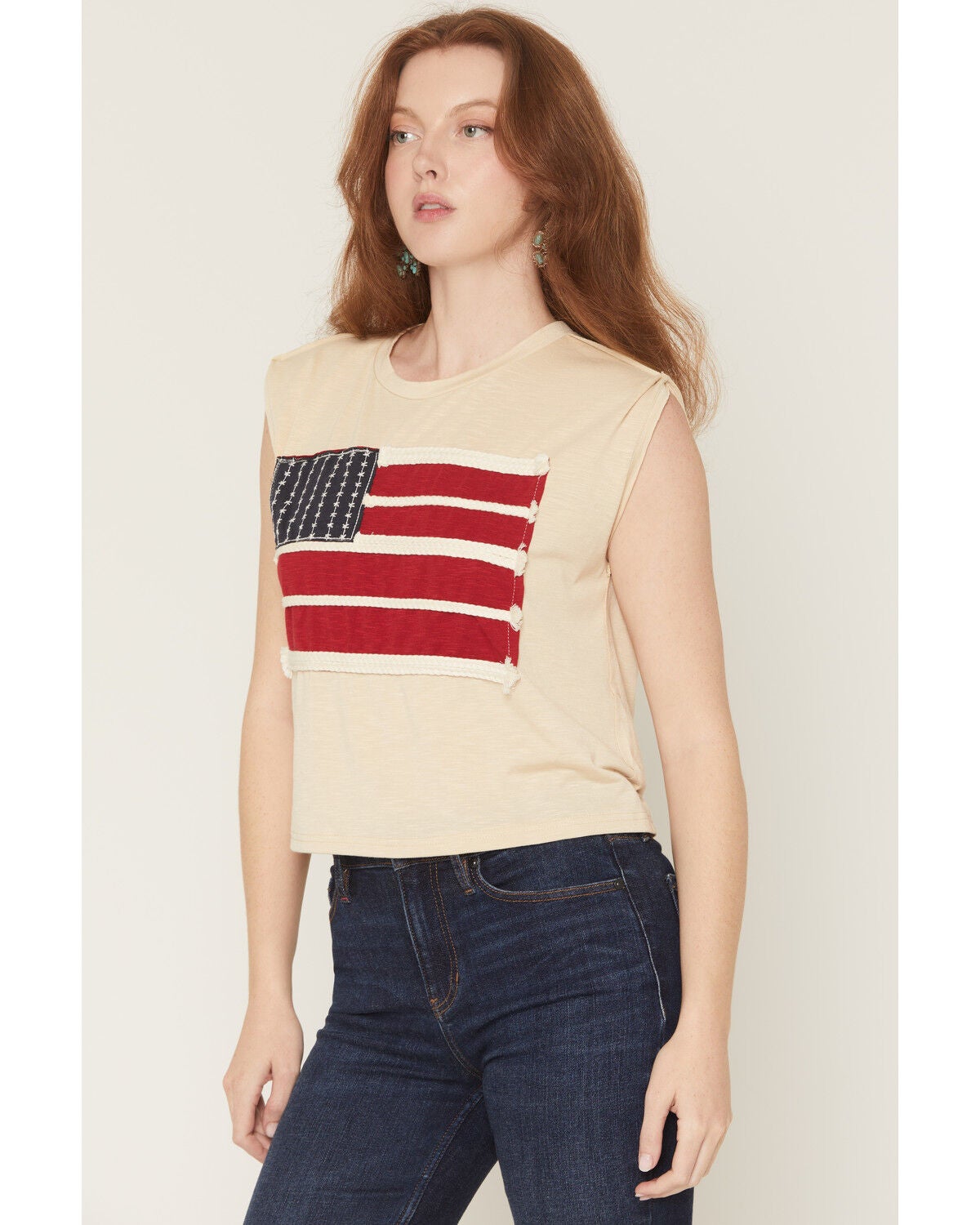 Image #2 - Baevely Women's American Flag Muscle Tank, Cream, hi-res