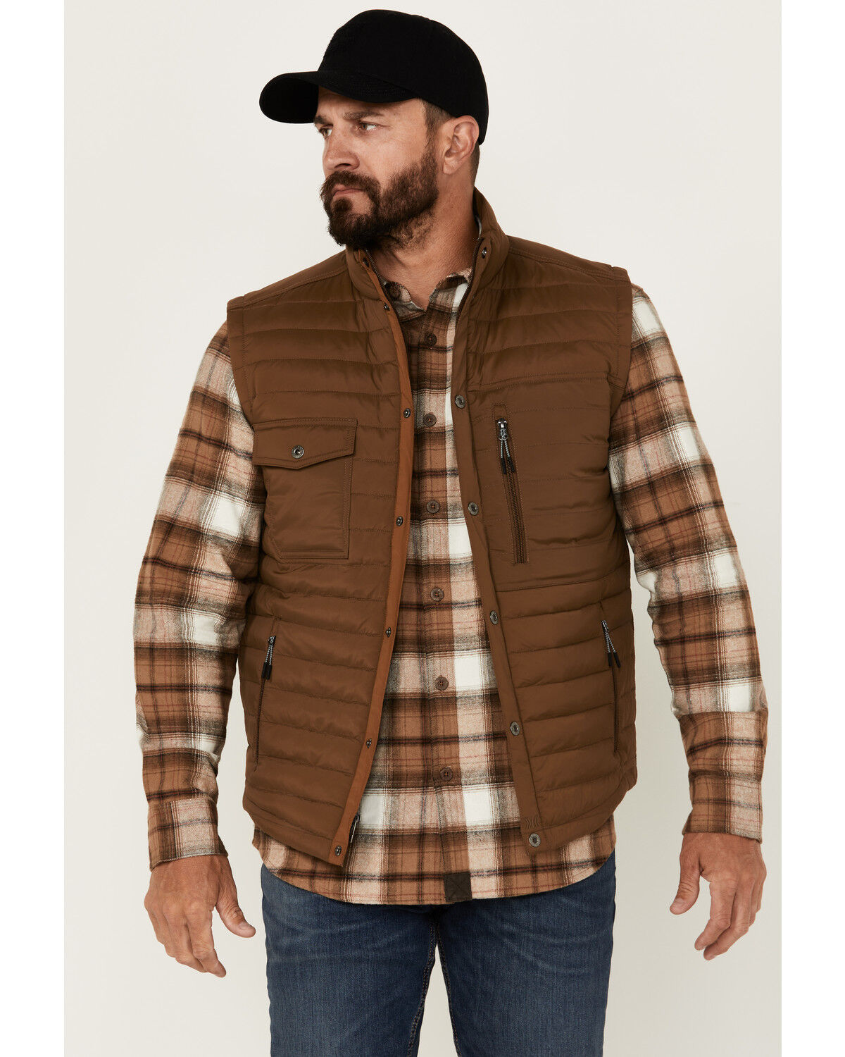 Image #1 - Dakota Grizzly Men's Bryce Quilted Insulated Fleece Lined Vest, Brown, hi-res