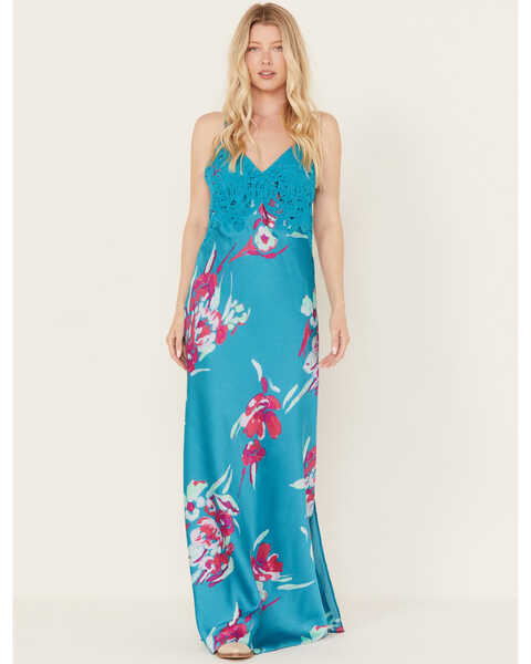 Free People Women's Forever Yours Floral Sleeveless Maxi Dress, Blue, hi-res