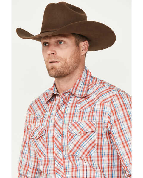 Image #3 - Wrangler Men's Plaid Print Long Sleeve Pearl Snap Western Shirt, Red, hi-res