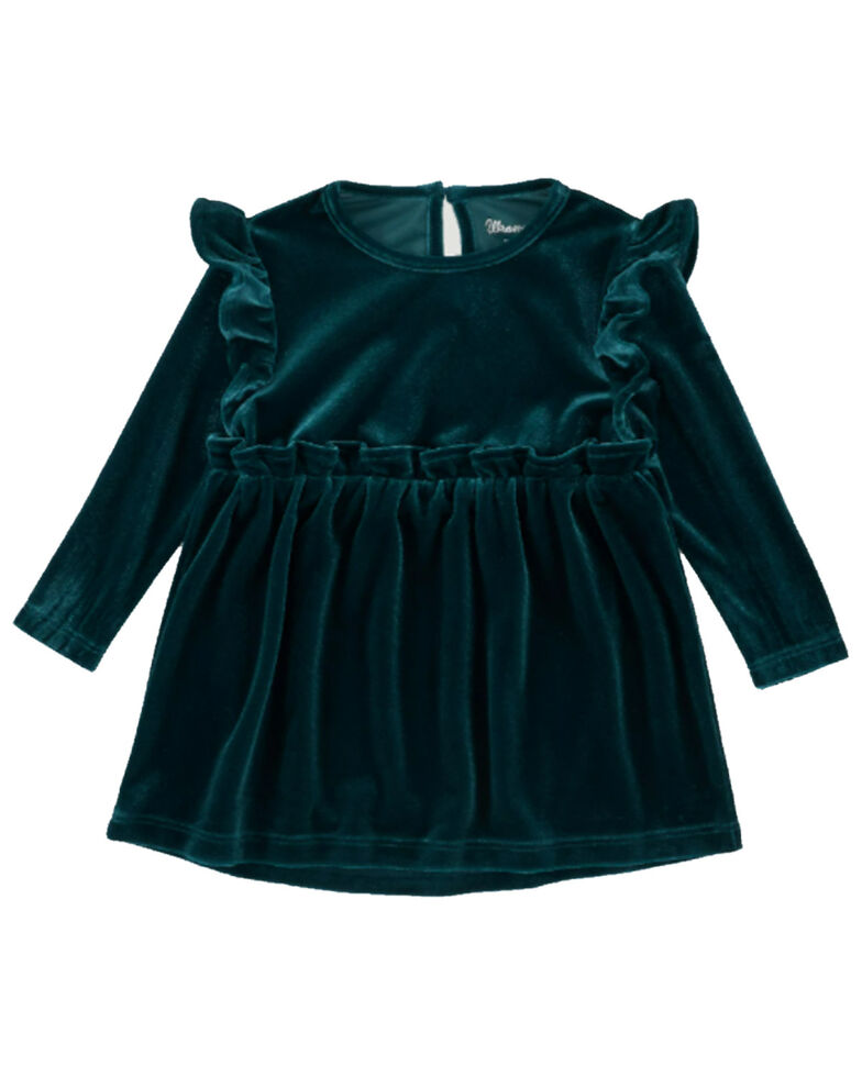 Wrangler Infant Girls' Long Sleeve Ruffle Dress, Teal, hi-res