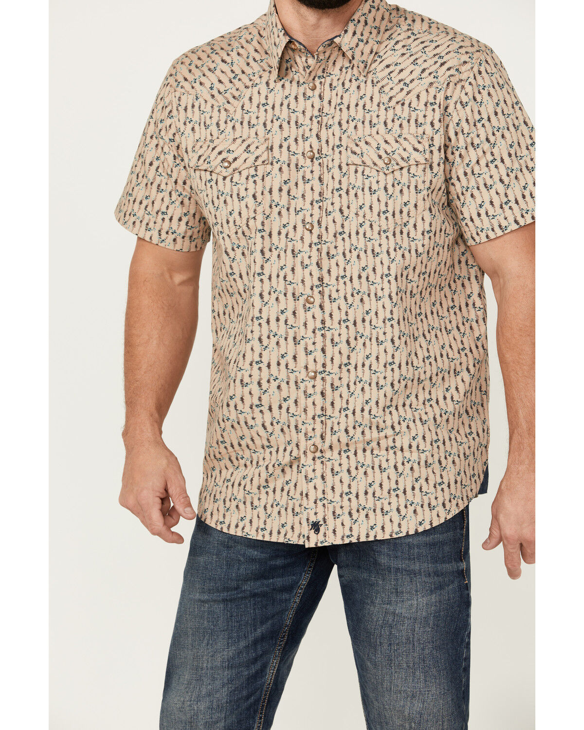 Image #3 - Moonshine Spirit Men's Vinyl Printed Short Sleeve Snap Western Shirt, Tan, hi-res