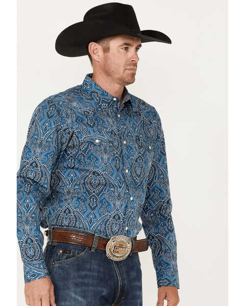 Image #2 - Cody James Men's Conquistador Printed Long Sleeve Snap Western Shirt , Blue, hi-res