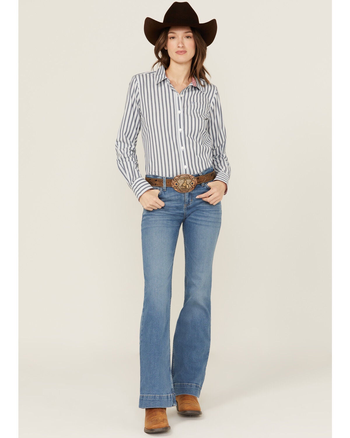 Wrangler Retro Women's Eva Medium Wash Mid Rise Mae Stretch Trouser Jeans, Medium Wash, hi-res