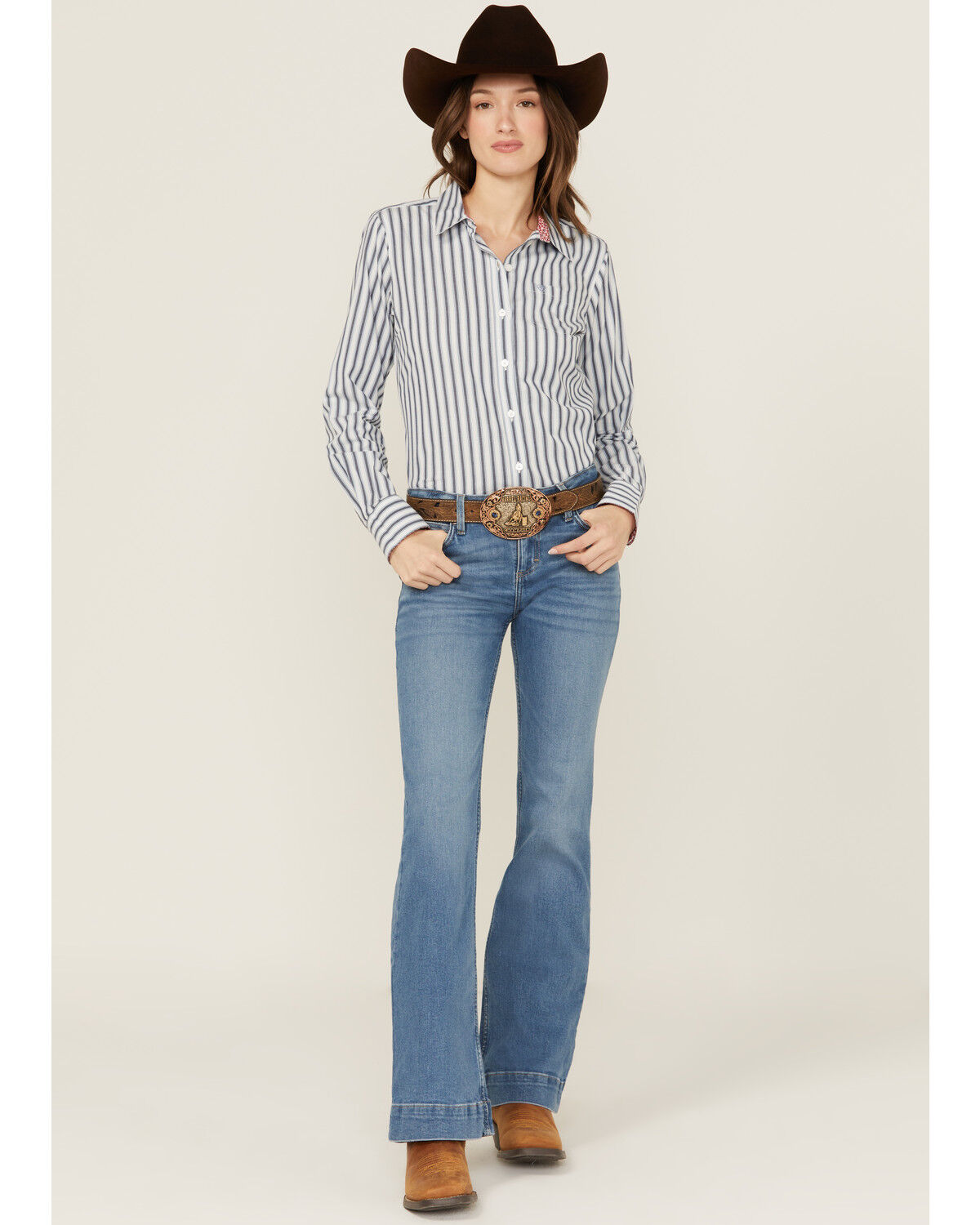Image #1 - Wrangler Retro Women's Eva Medium Wash Mid Rise Mae Stretch Trouser Jeans, Medium Wash, hi-res