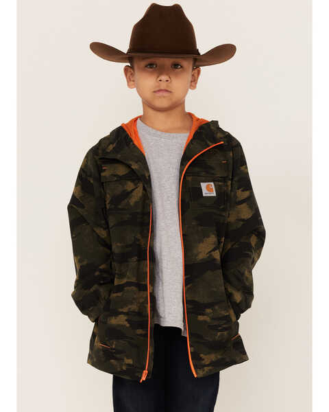 Carhartt Boys' Camo Ripstop Hooded Jacket, Camouflage, hi-res