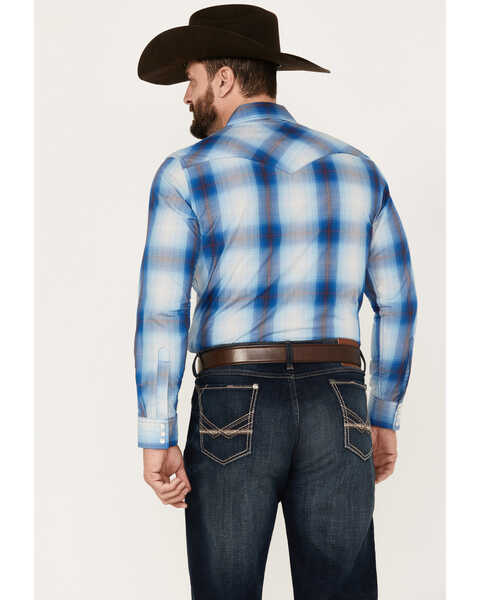 Image #4 - Pendleton Men's Frontier Plaid Print Long Sleeve Pearl Snap Western Shirt, Blue, hi-res