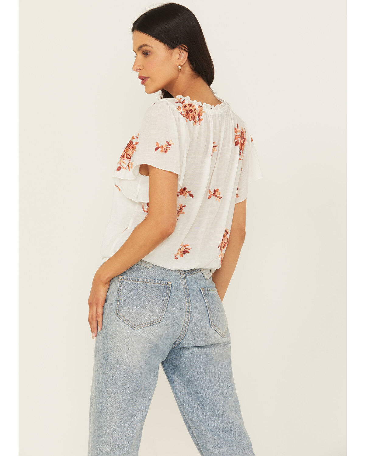 Image #4 - Wild Moss Women's Embroidered Tie-Front Top, White, hi-res
