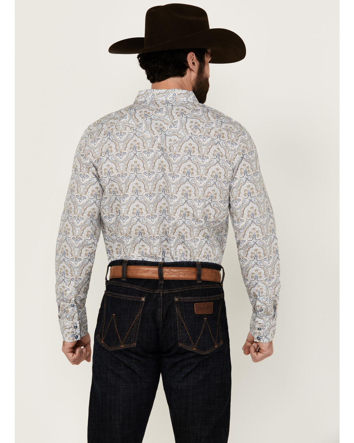 Image #4 - Cody James Men's Railroad Paisley Print Long Sleeve Snap Western Shirt, Cream, hi-res