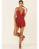 Wild Moss Women's Spaghetti Strap Smocked Waist Romper, Rust Copper, hi-res
