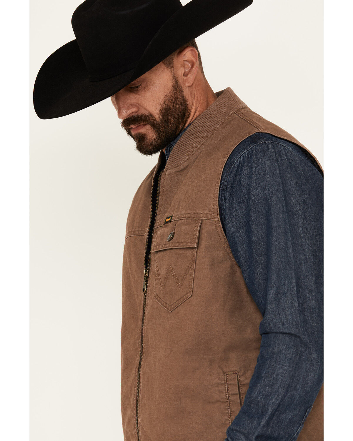 Image #2 - Wrangler Men's Harvest Quilted Lined Zipper Vest, Taupe, hi-res