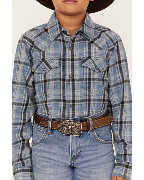 Image #3 - Cody James Boys' Plaid Print Long Sleeve Snap Western Flannel Shirt, Blue, hi-res