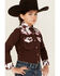 Image #2 - Cowgirl Hardware Girls' Cow Print Yoke Long Sleeve Snap Western Shirt , Brown, hi-res