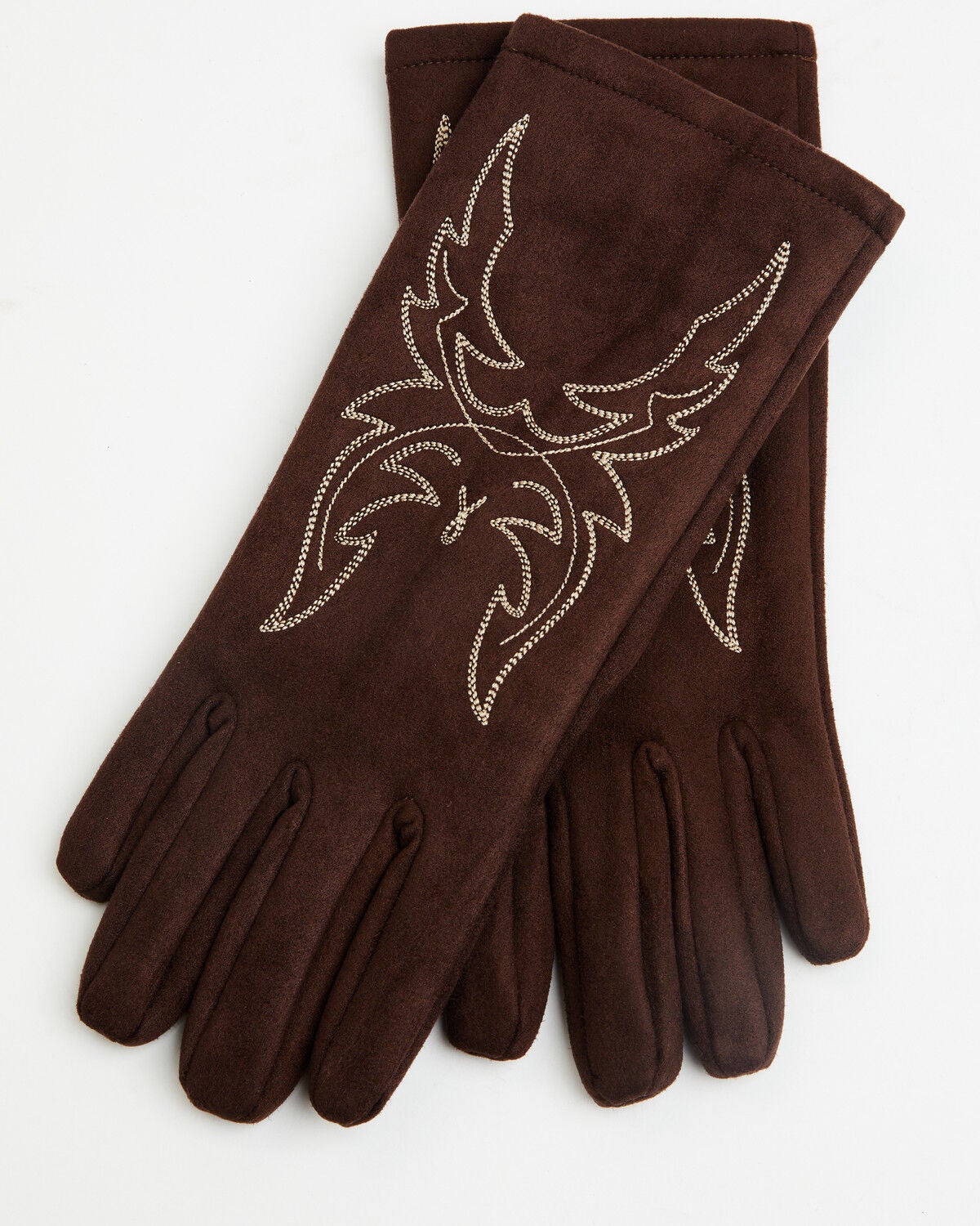 Image #1 - Idyllwind Women's Noel Oversized Boot Stitch Embroidered Faux Suede Gloves, Chocolate, hi-res