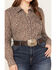 Roper Women's Floral Print Long Sleeve Pearl Snap Western Shirt - Plus, Brown, hi-res