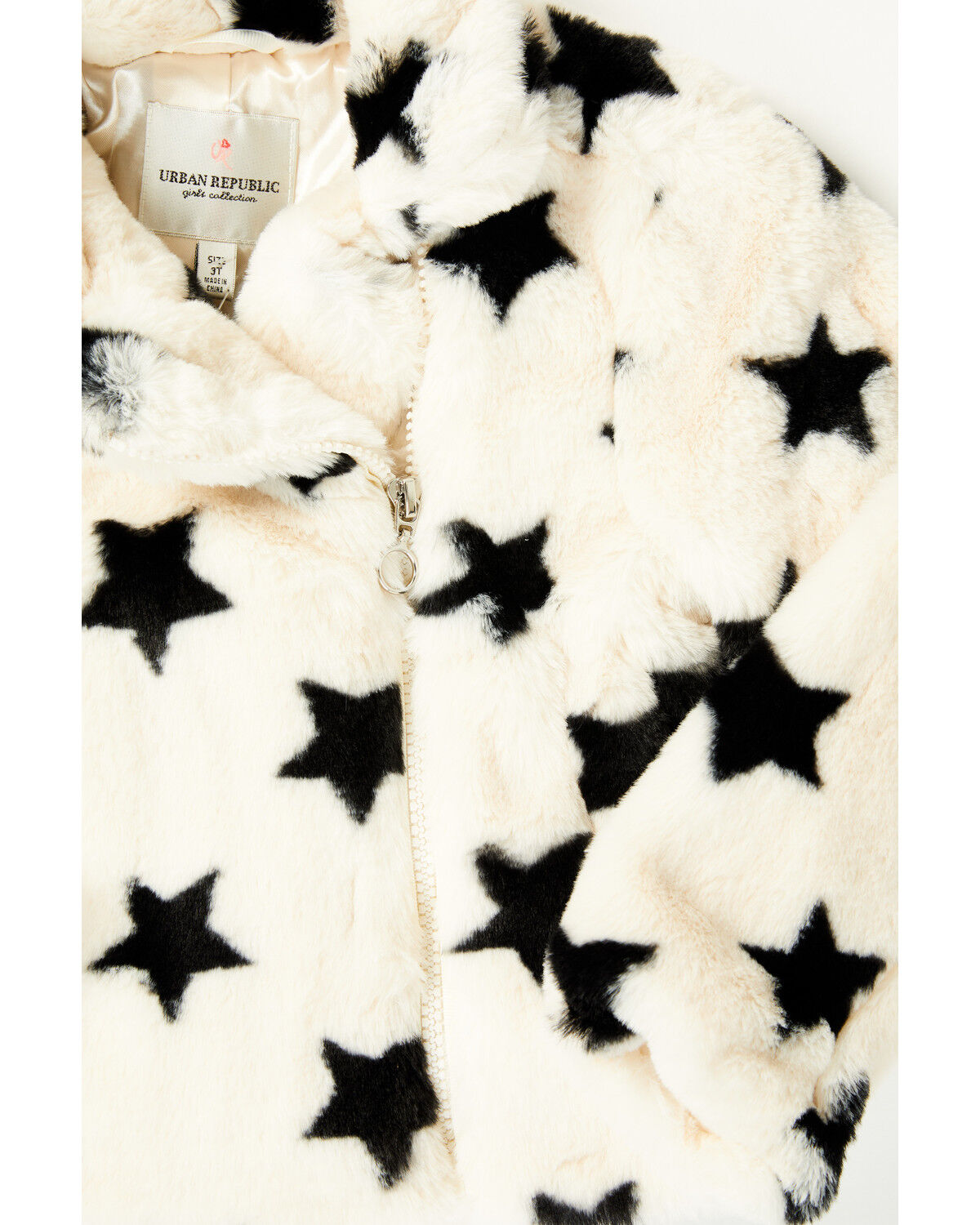 Image #2 - Urban Republic Toddler Girls' Star Print Faux Fur Moto Jacket, Ivory, hi-res