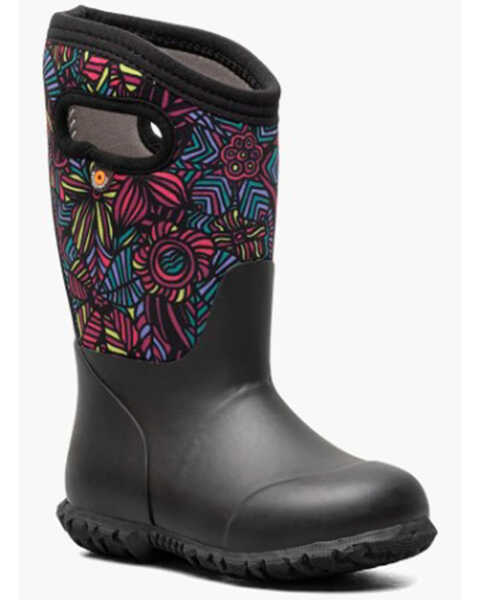 Image #1 - Bogs Girls' York Wild Garden Rain Boots - Round Toe, Black, hi-res