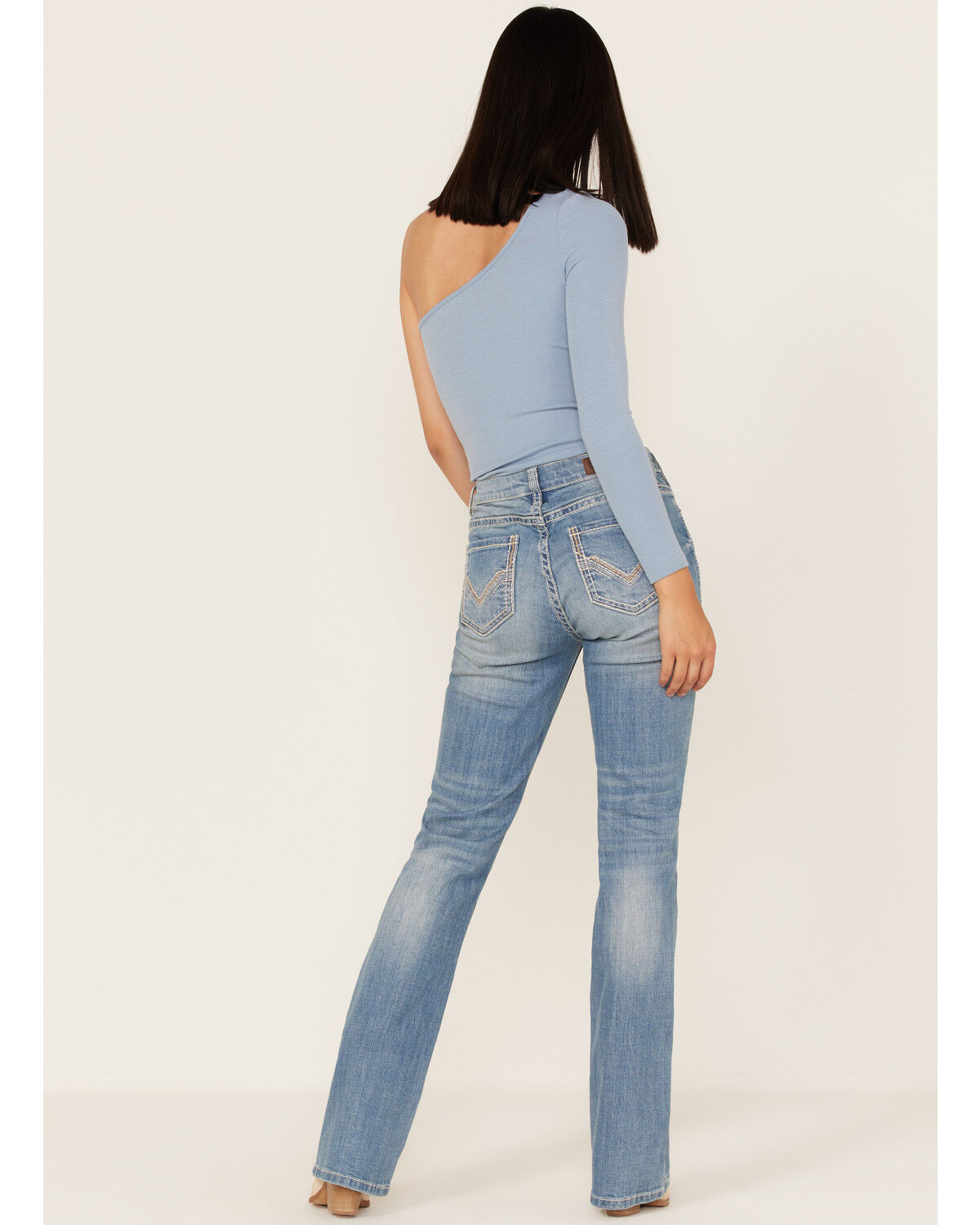 Image #3 - Rock & Roll Denim Women's Light Wash Mid Rise Straight Riding Jeans, Light Wash, hi-res