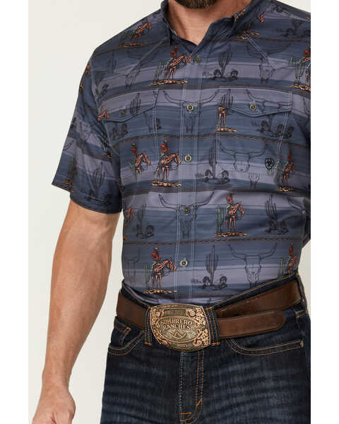 Image #3 - Ariat Men's VentTEK Desert Cowboy Print Short Sleeve Button-Down Western Shirt , Slate, hi-res
