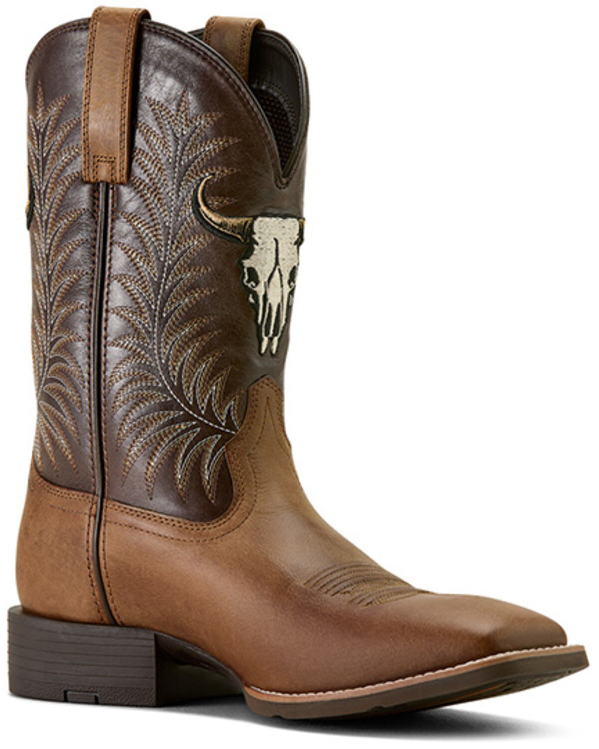 Image #1 - Ariat Men's Sport Steer Skull Performance Western Boots - Broad Square Toe, Tan, hi-res