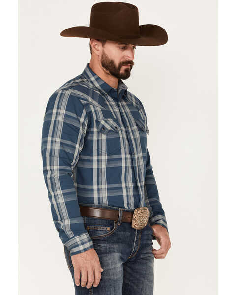 Image #2 - Cody James Men's Expression Large Plaid Snap Western Shirt , Navy, hi-res