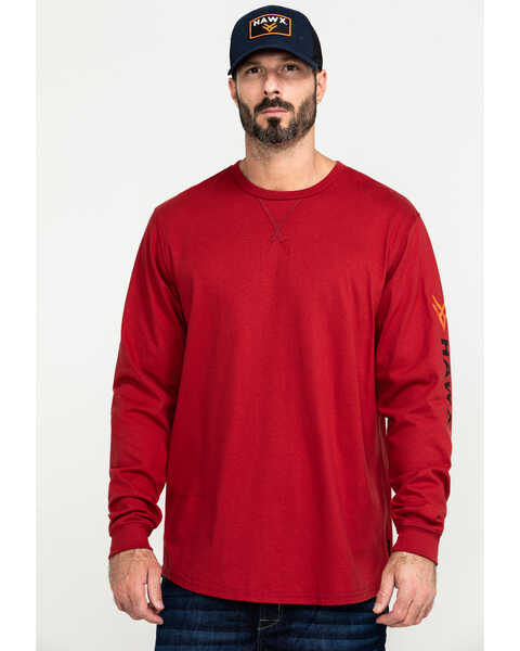 Image #1 - Hawx Men's FR Logo Long Sleeve Work T-Shirt , Red, hi-res
