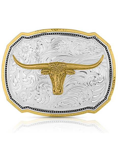 Image #1 - Montana Silversmiths Women's Right Cut Of The Rope Longhorn Steer Belt Buckle, Silver, hi-res